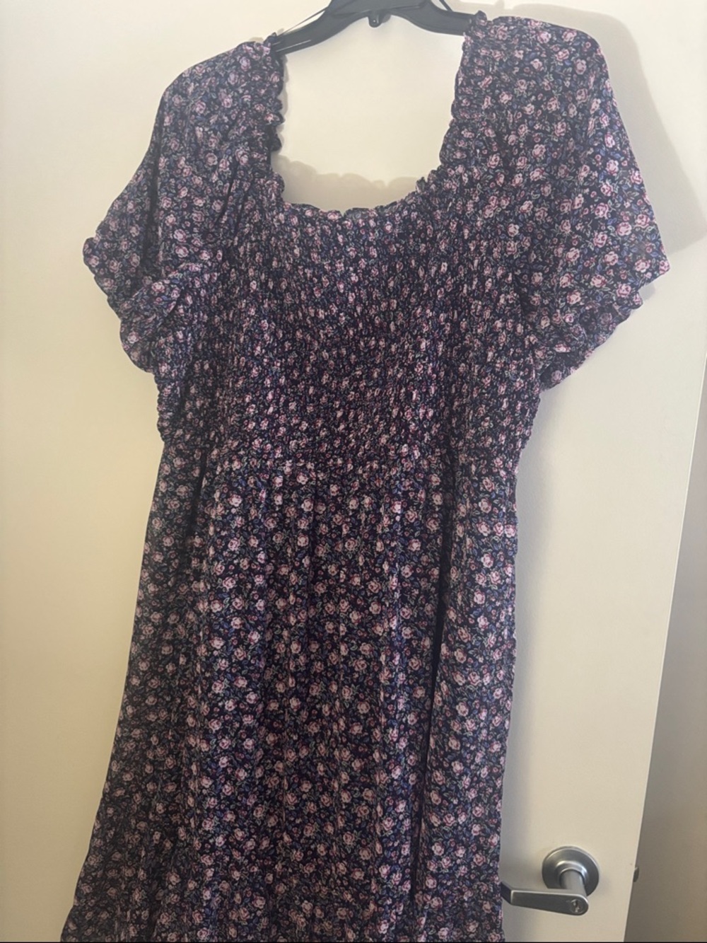 LC Lauren Conrad Black Midi Dress with Pink Floral Print, only worn to try on.